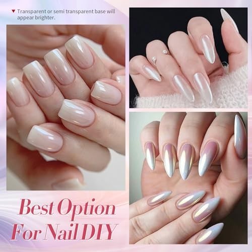 White Pearl Chrome Nail Powder Chameleon Aurora Mermaid Pigment Glitter Dust