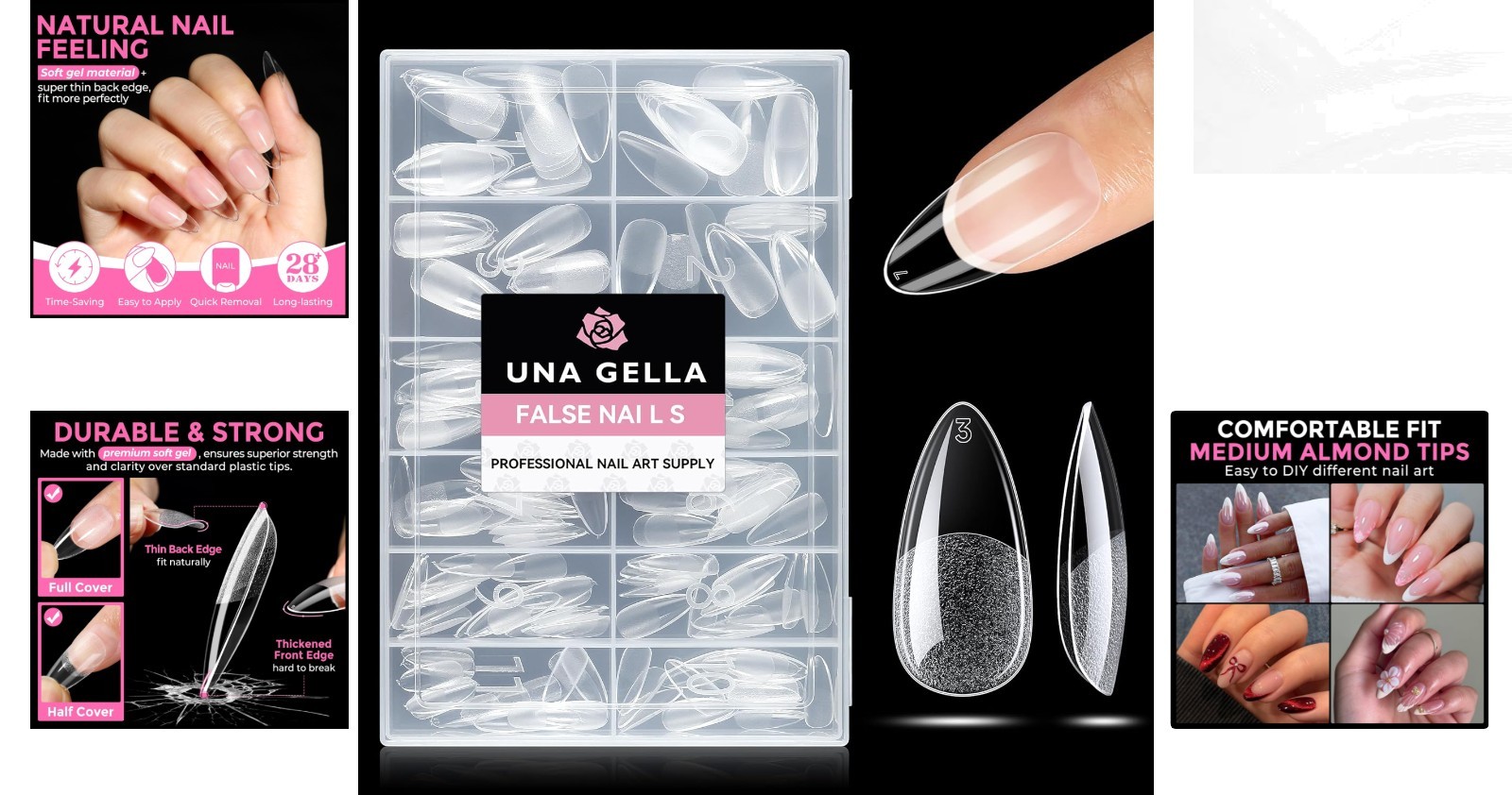 Luxury Medium Almond Nail Tips – 216 Soft Gel Full Coverage & Lasting Wear