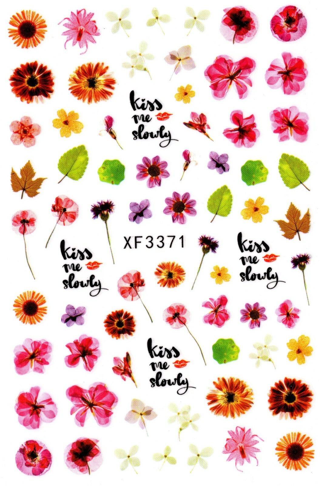 Nail Art 3D Decal Stickers beautiful pink orange flower green leaves XF3371