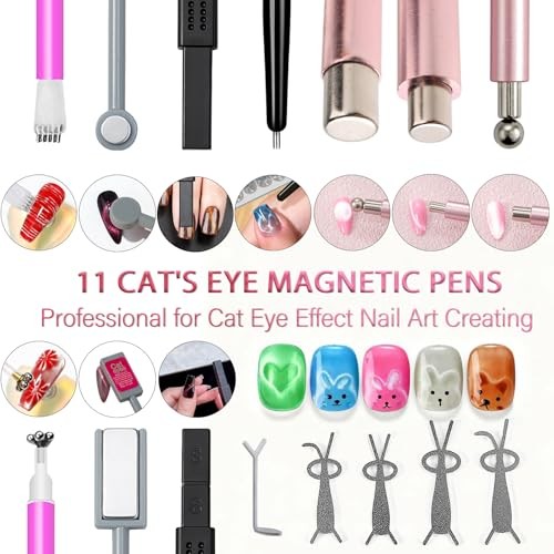 5 PCS Cat Eye Magnets For Nails With 6 PCS Iron Stencils For Bunny And KIT2