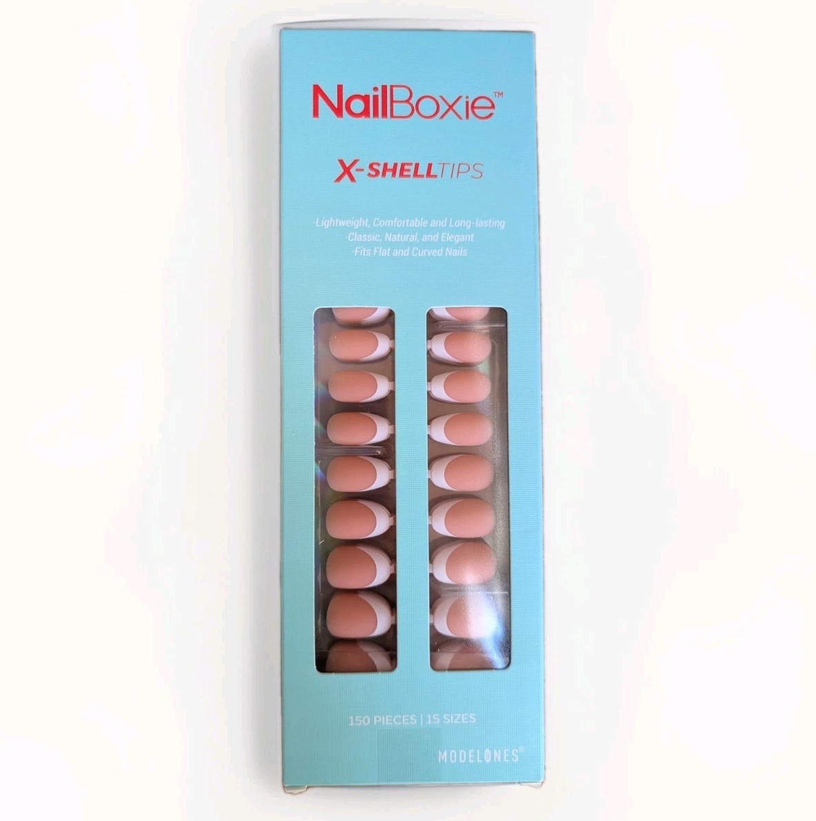 Modelones Nailboxie X-Shell Tips Full Cover French Nail Almond 15 Sizes 1950 Pcs