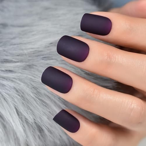 Matte Dark Purple Press On Nails False Nail Art Tips Full Cover Reusbale