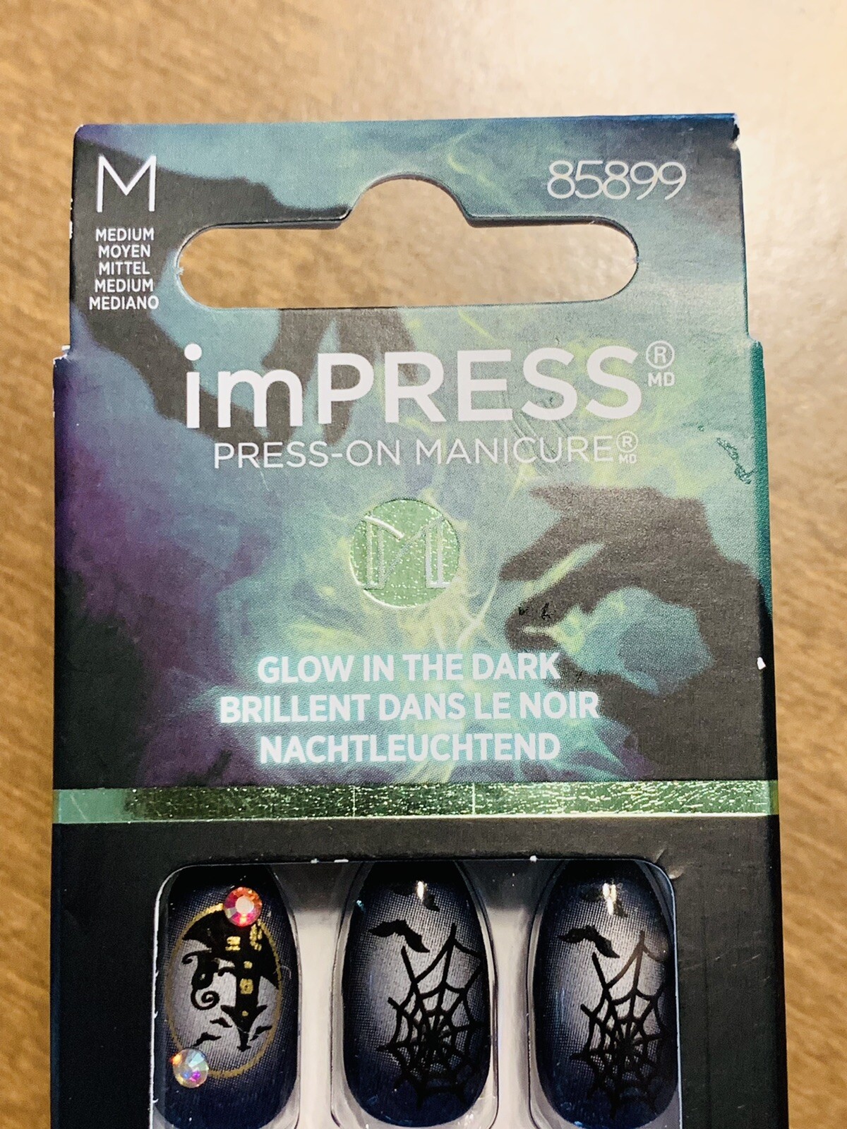 NEW Kiss Nails Impress Press On Manicure Medium Almond Gray Blue Black Halloween