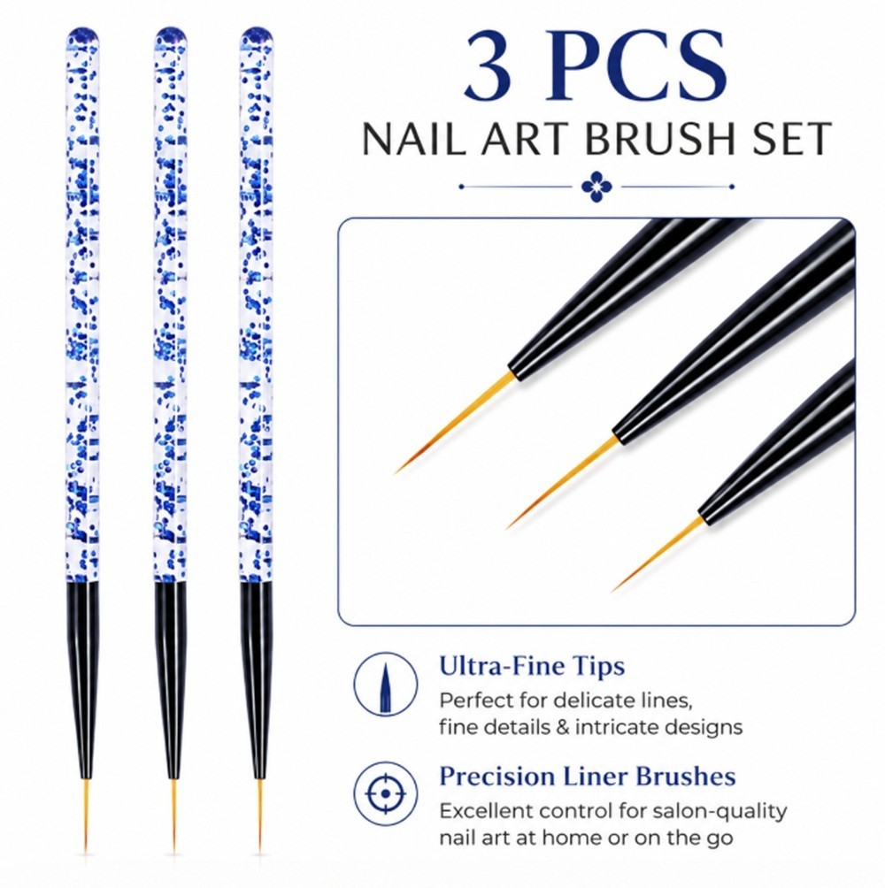 3-Piece Nail Art Tool Set Nail Art Pen UV Gel Dotting Tool Fine Liner Brush Kit