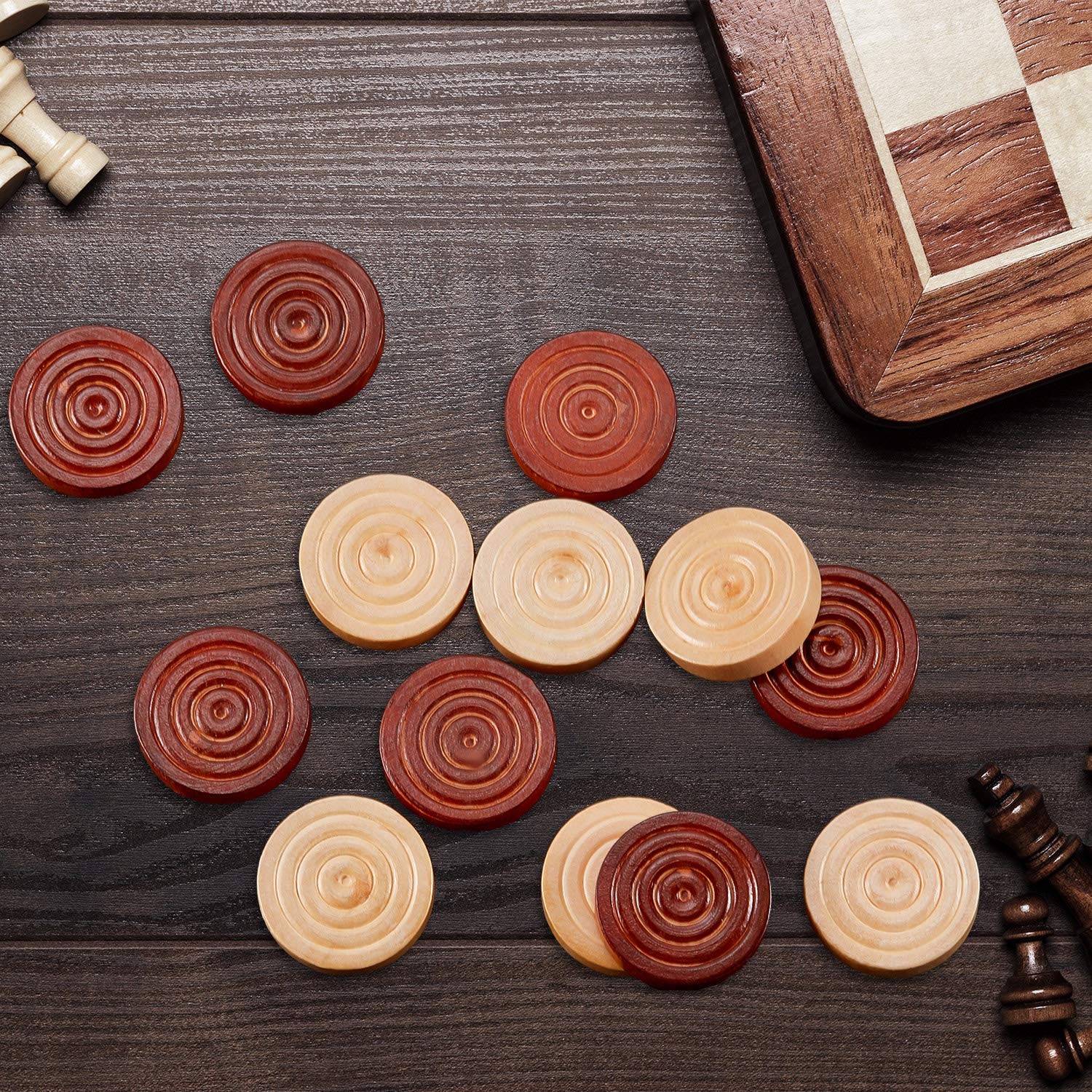 Skylety 72 Pieces Wood Checkers 1.06 Inch inches in diameter, Brown