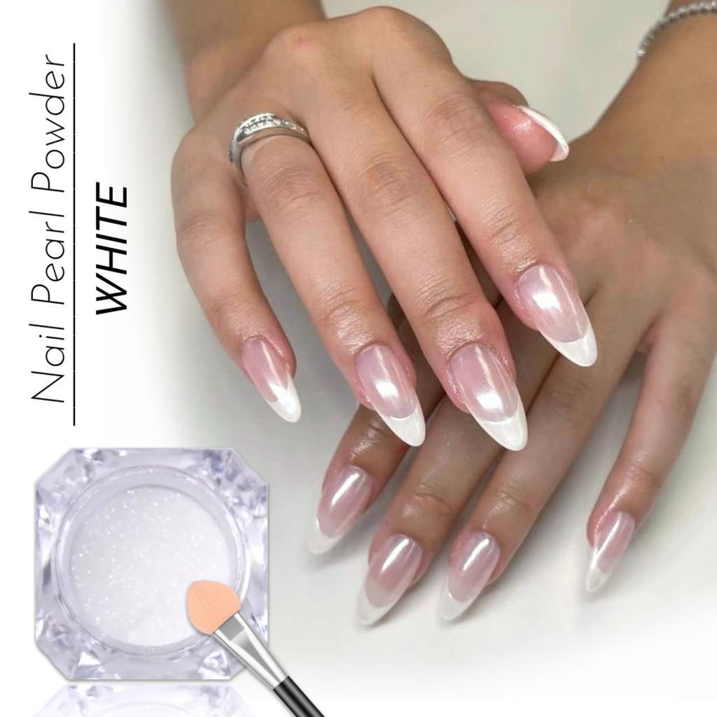 Translucent White Nail Shimmer Pearl Chrome Powder Mirror Effect Glazed Donut UK