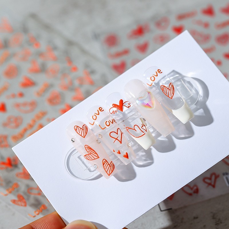 Hollow Red Heart Nail Stickers – Romantic Love & Care Nail Decals (43)