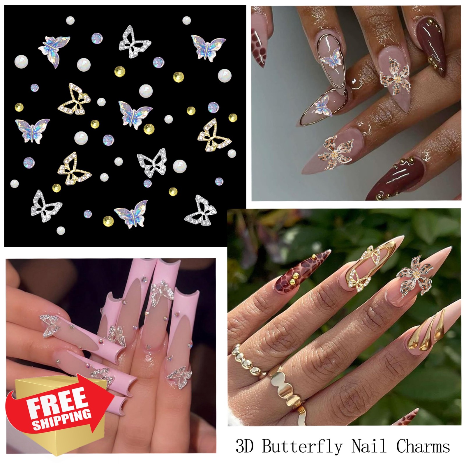 SEMATA 3D Flower Nail Charms Brown