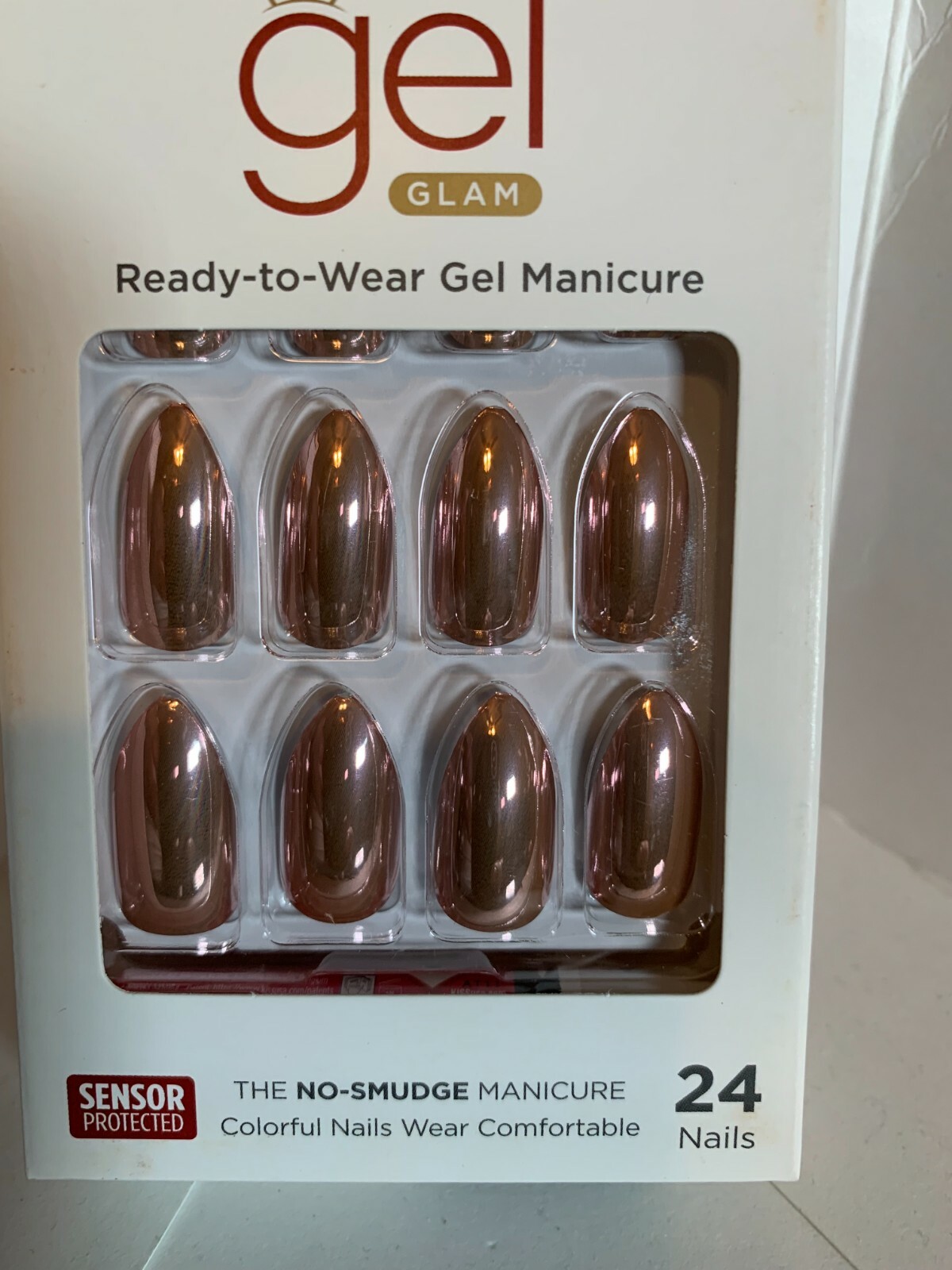 Gold Finger Nails Manicure Long Rose Gold Almond shine