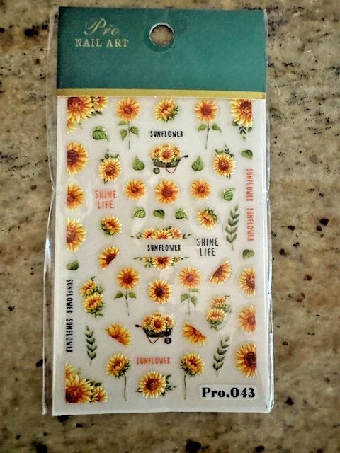 5D Embossed Sunflower Flower Butterfly Decal Nail Stickers Slider NS52