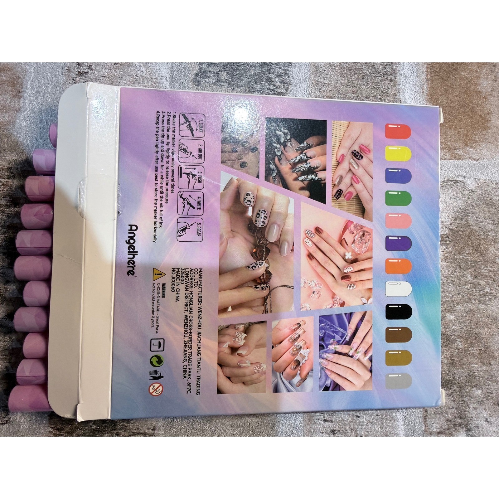 Angelhere 12 Colors Nail Art Marker Pen Set 0.5mm Fine Tip Water-based