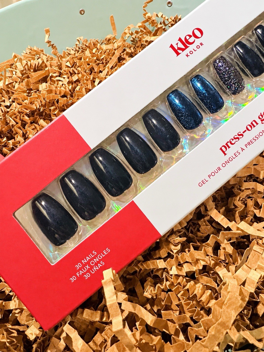 Kleo Kolor 30 Press-On Gel Nails~RETIRED Favorite Jeans~Mixed Blues~Long Coffin