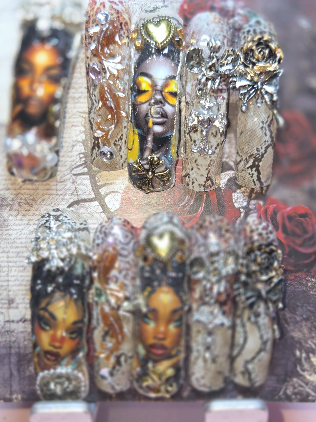 Press On Nails Handmade Large Xl Curvenails Snake skin african queen large charm