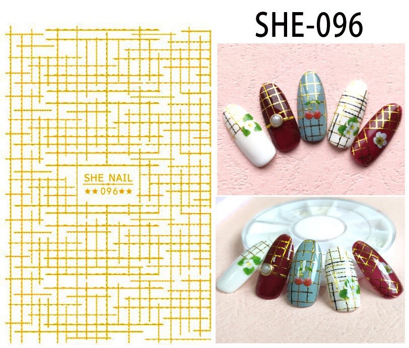 New 48Styles 3D Gold/Silver/Black Nail Art Sticker Chain Flower Star Lines Decor