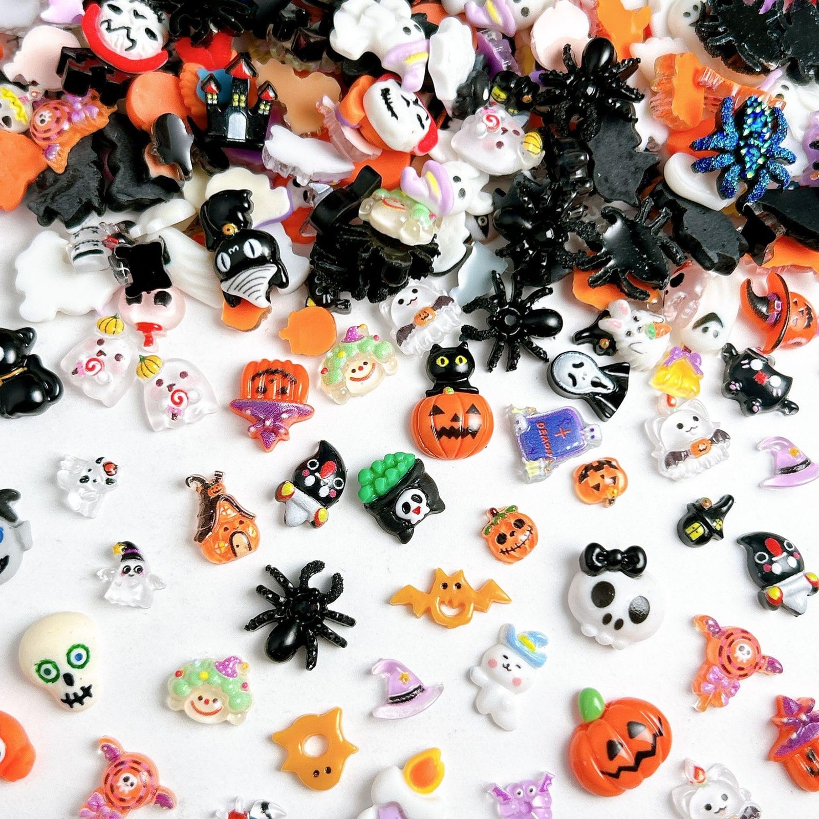 50Pcs Halloween Nail Charms Colorful Mini Cute Cartoon Nail Art Charms Bat Sp…