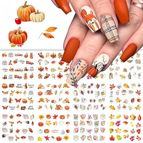 12Pcs Fall Nail Art Stickers, Autumn Nail Art Water Decals Transfer Nail turkey