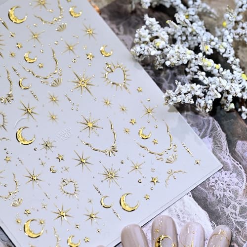 Gold Star Nail Stickers 5D Embossed Nail Art Stickers Decals with Gold Design-2