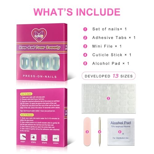 Light Blue Laser Press On Nails – Mirror Like Fake Nails – Round Blue Metal