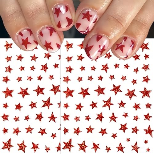 3 Sheets 4th of July Star Nail Stickers Independence Day red five-pointed star