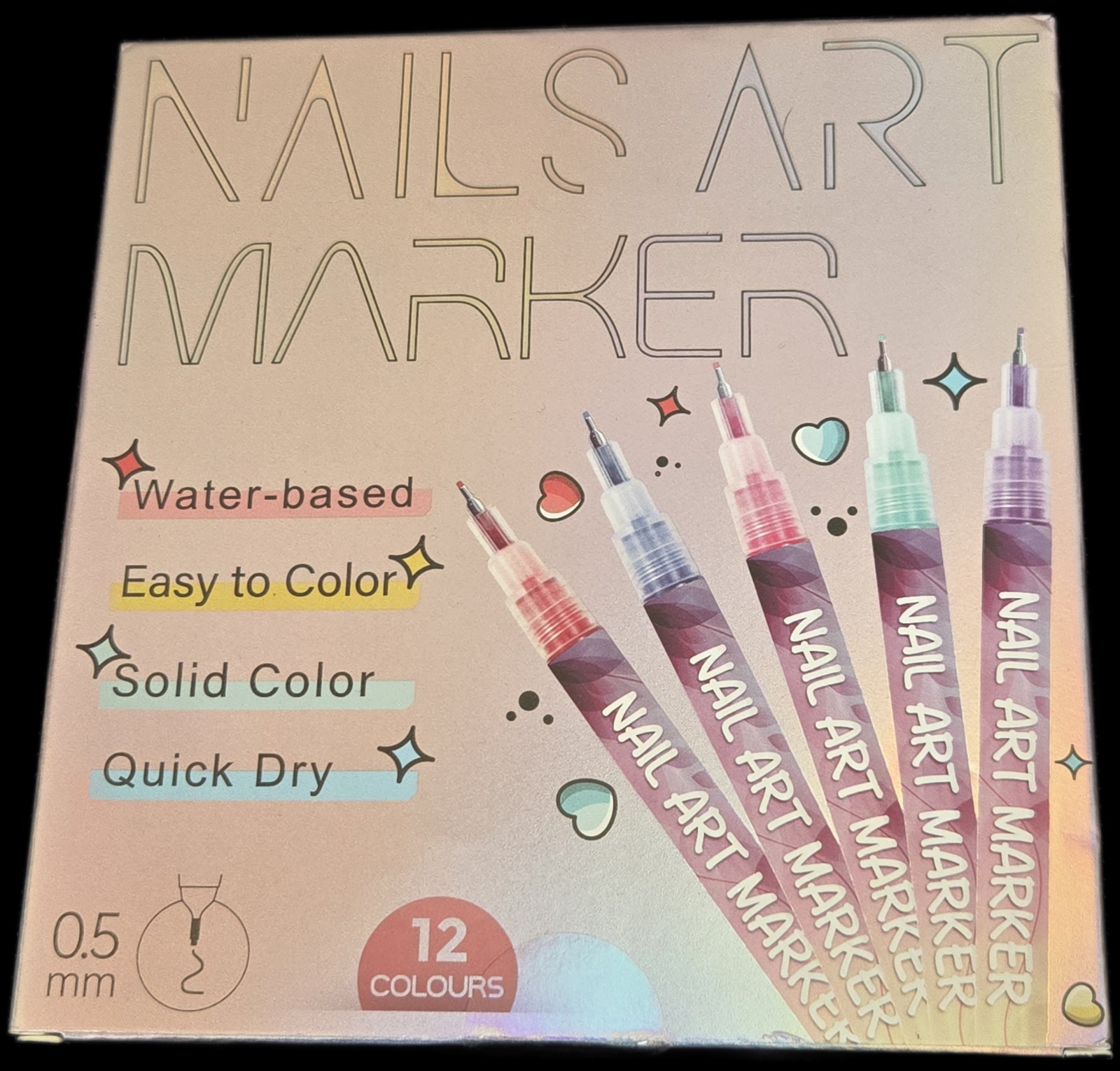 12Pcs Nail Art Pen Set 0.5mm Extra Fine Tip Graffiti Drawing Embellishing Sealed