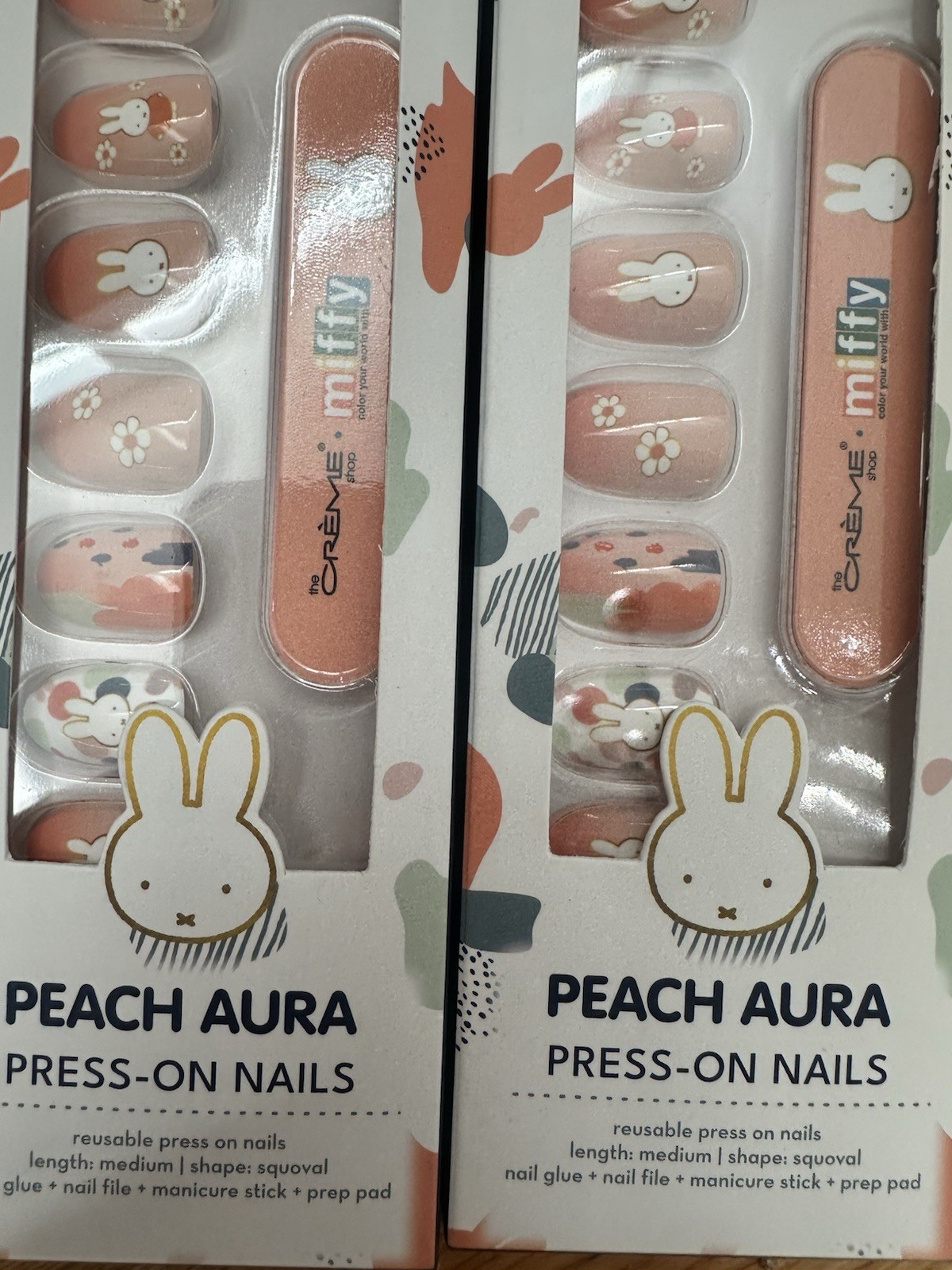Lot of 2 The Crème Shop Miffy Peach Aura Press On Nails Set of 24 New Sealed