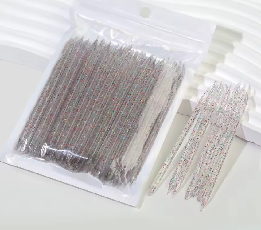 100Pcs Reusable Crystal Glitter Stick Double End Nail Art Cuticle Pusher Remove