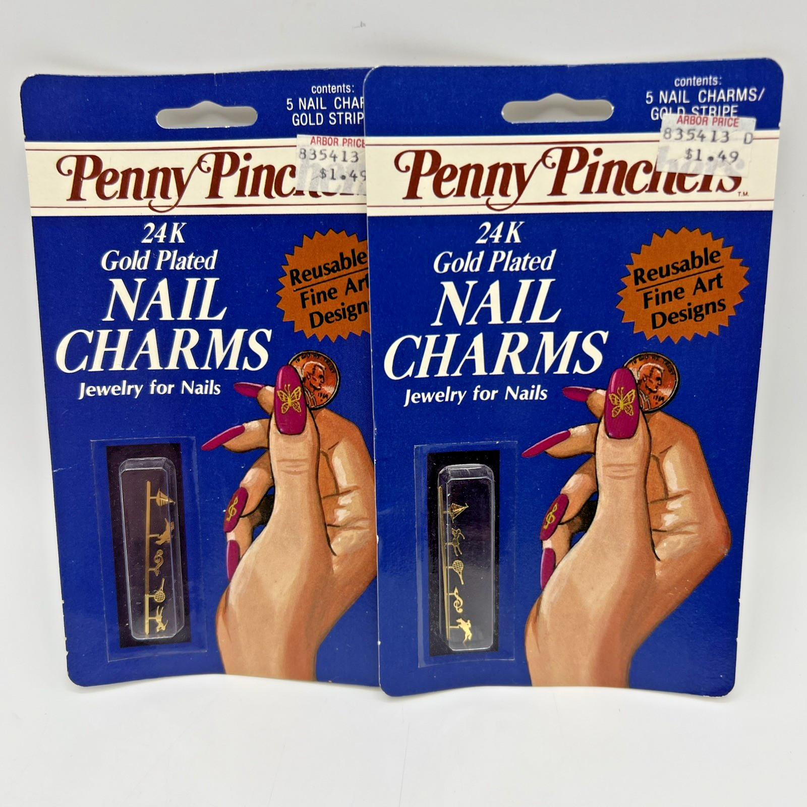 Vintage 1980s Penny Pinchers Nail Charms 24k Gold Plated Jewelry #4