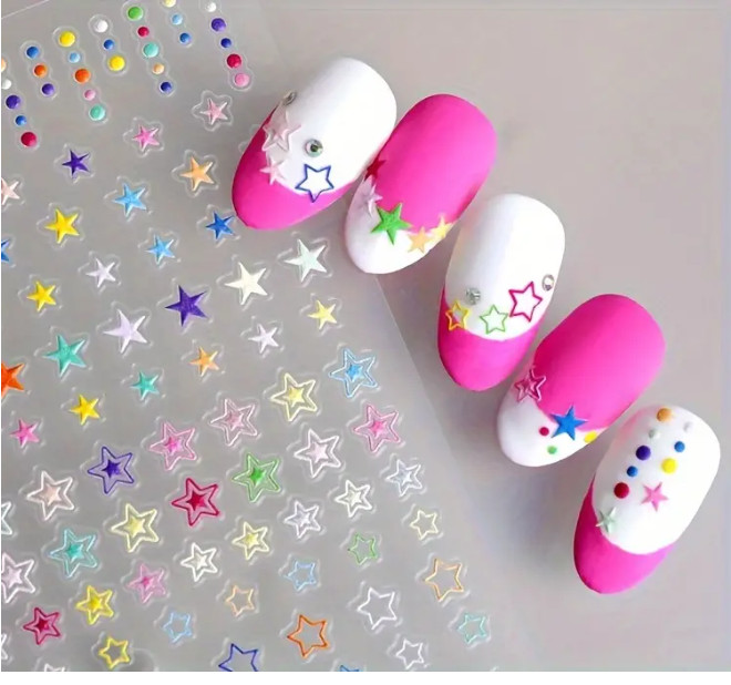 5d Embossed Nail Art Star Heart Design Self Adhesive Stickers Women NS53