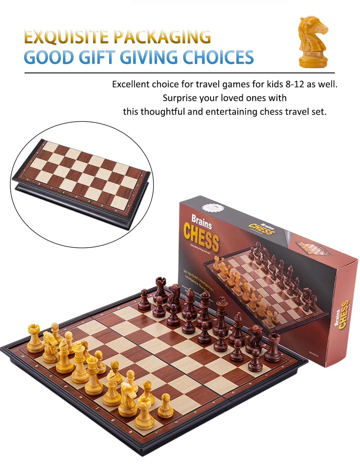 Chess Sets Magnetic Board Games – 9.5 Inches Travel Standard, Wooden-style