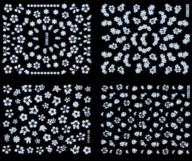 4x Sheets White Flower Diamant Effect Mix Design Decal 3D Nail Art Sticker Craft