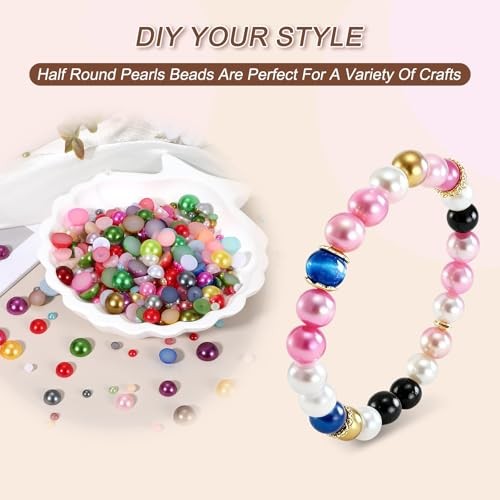 400 Pcs Half Round Pearls Beads, 10mm ABS Flatback Rhinestones Pearls for Gold