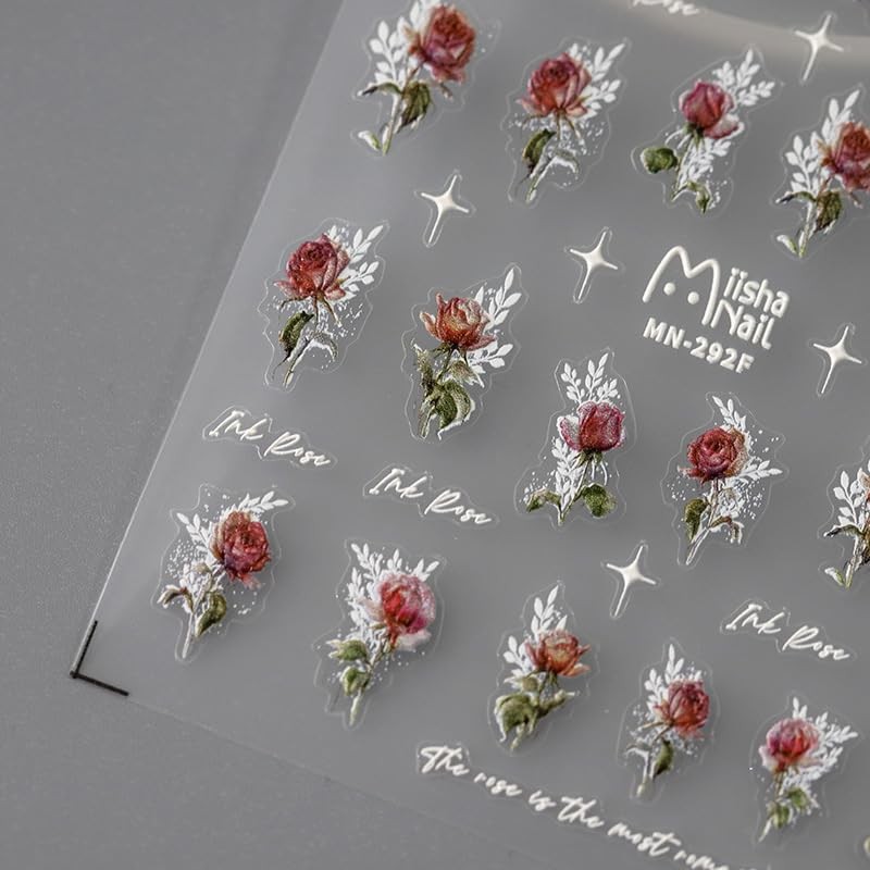 5D Embossed Nails Art Stickers Nail Decals for DIY Nail Art Self 1 Red Rose