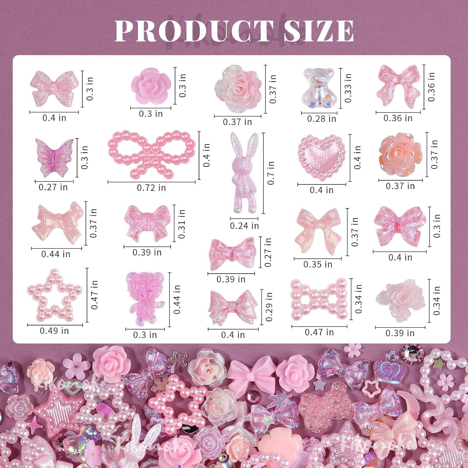 400Pcs Pink Nail Charms Kit: 3D Gems & Rhinestones for DIY Art