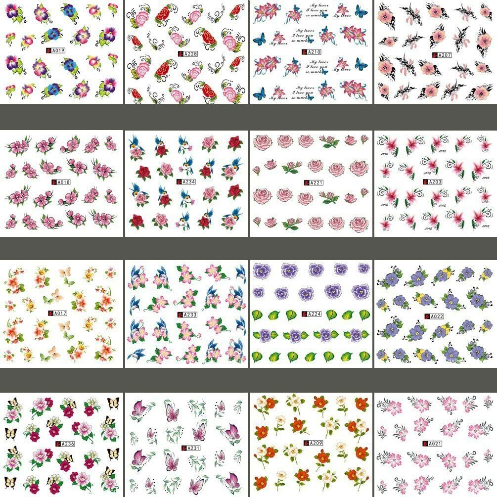 50 Sheets Nail Art Water Soak Decals & Tweezers, DIY Design Kit for Women Girls