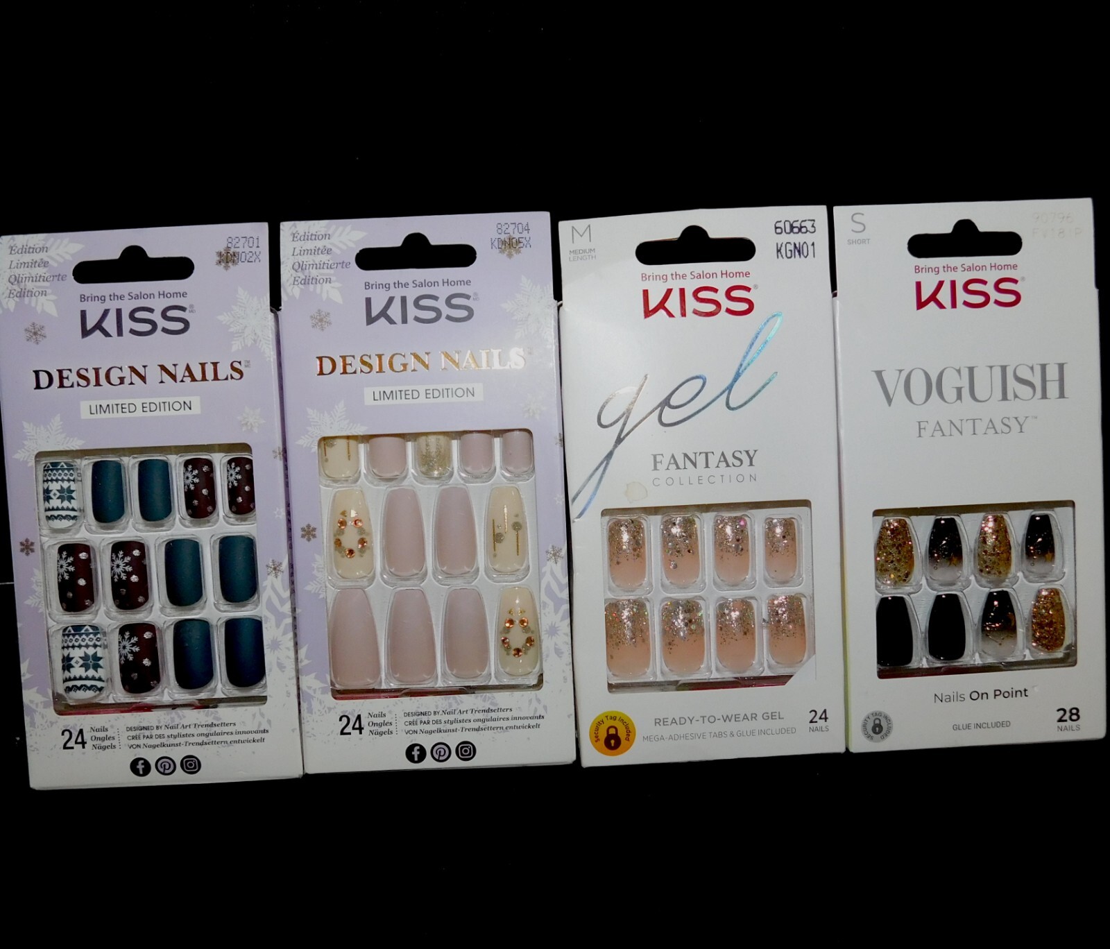 Kiss LOT Of 5 NEW Boxes PRESS ON NAILS Limited Ed Gel Fantasy Voguish Fantasy