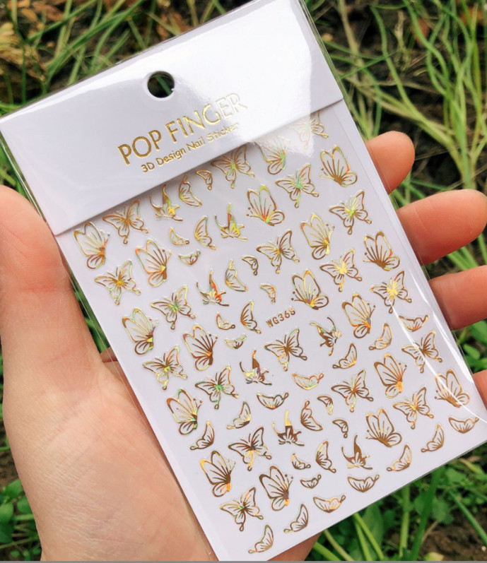 3D Nail Art Stickers Laser Gold Holographic Butterfly Peel Stick US Seller NH17