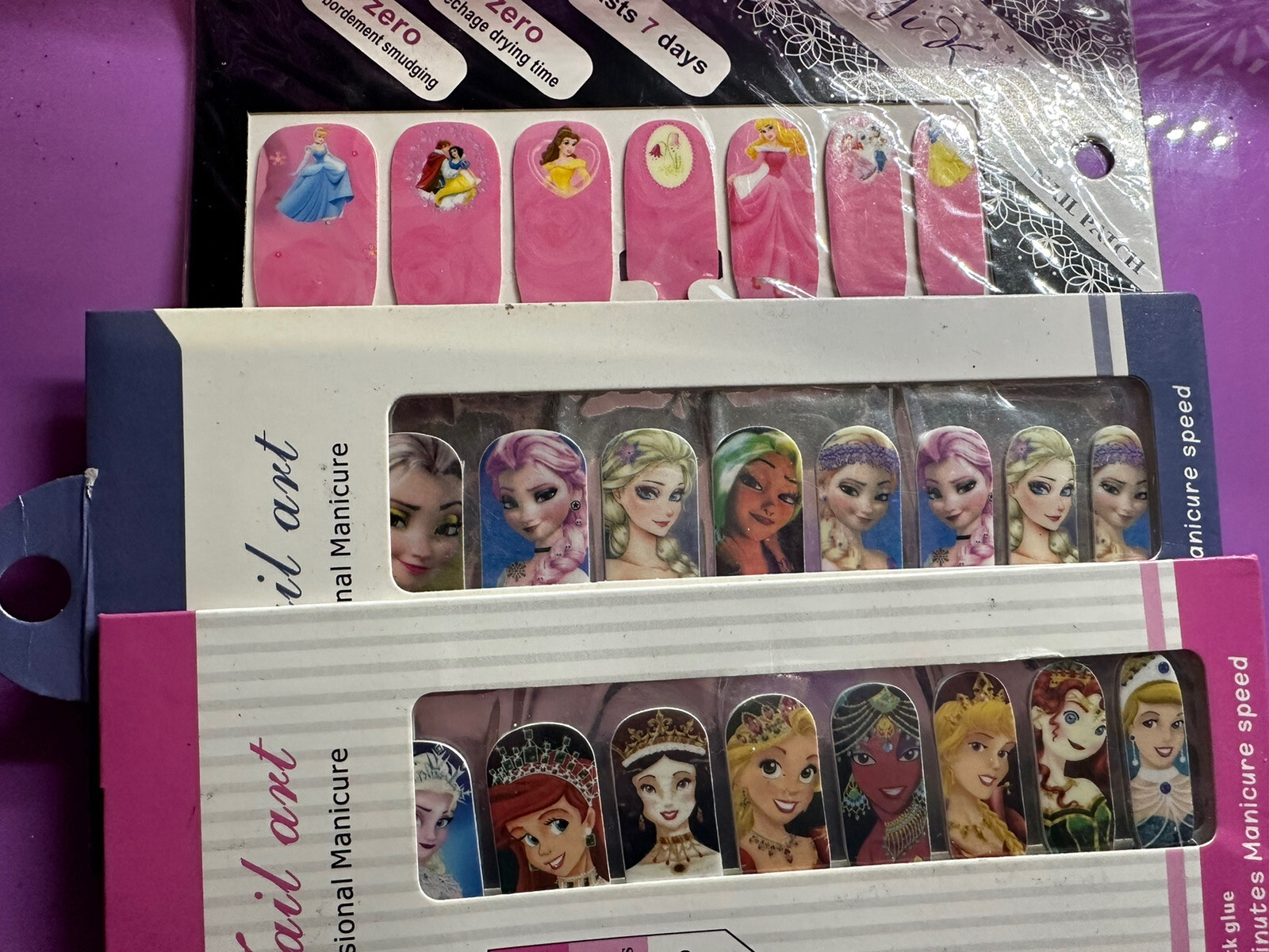 Nail Wrap Full Sheet Nail Art Stickers – Disney Princess Cartoon Nail Kit 3 Pc