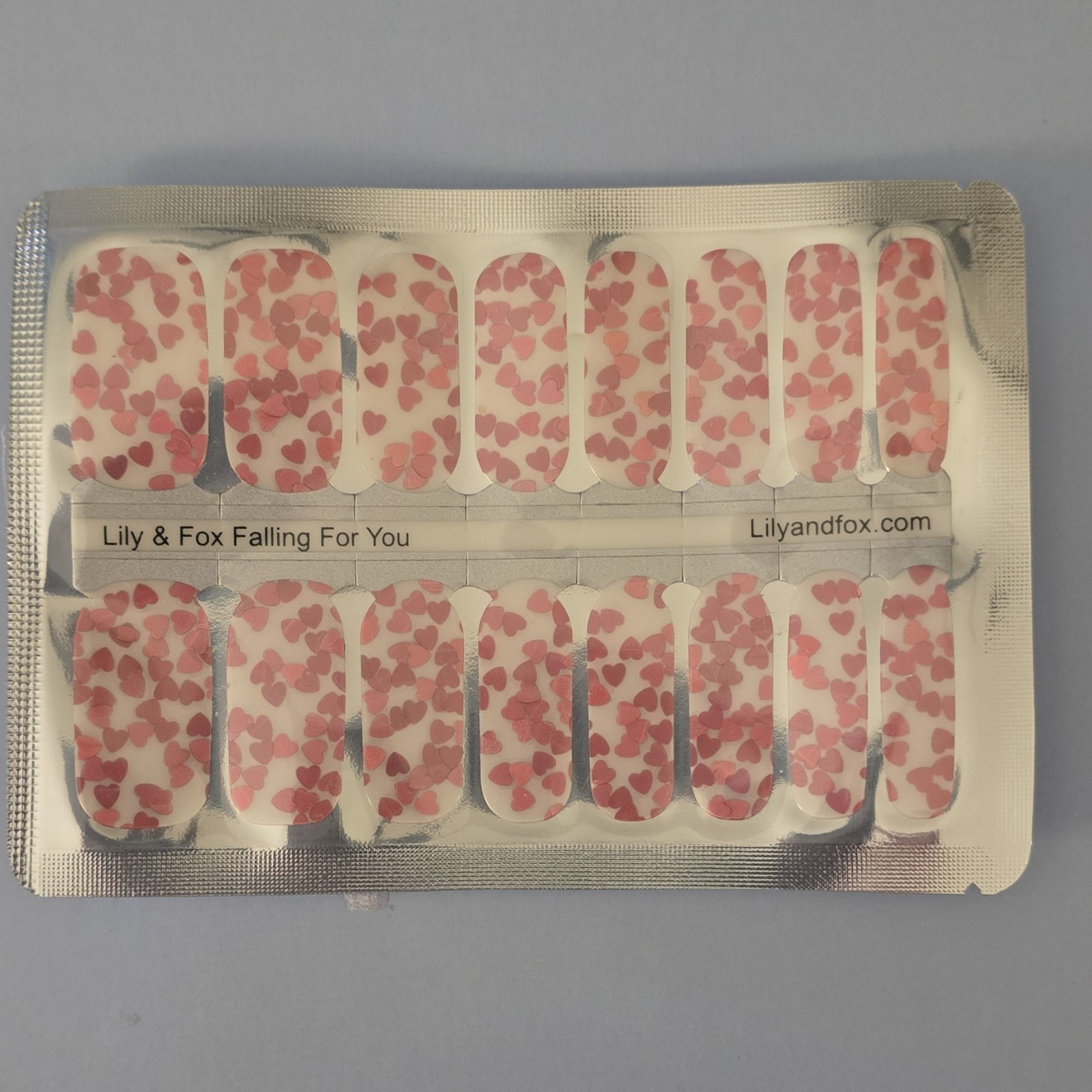 Lily & Fox Nail Wraps – Hearts White Pink – Full Wrap – Self-Adhesive