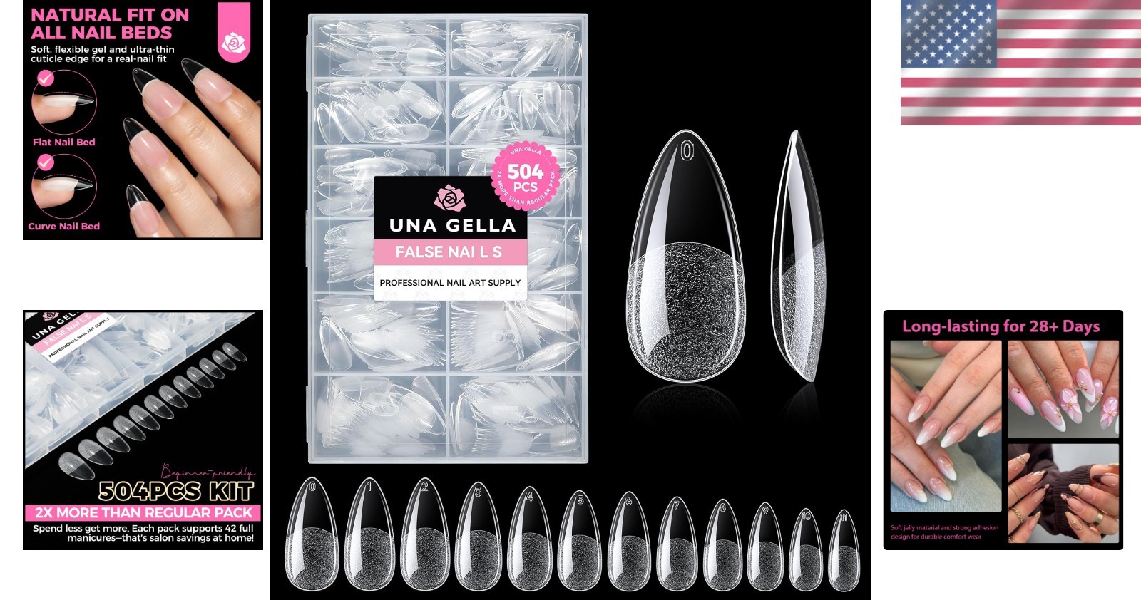 504PCS Clear Almond Fake Nail Tips – Professional DIY Press-On Extensions