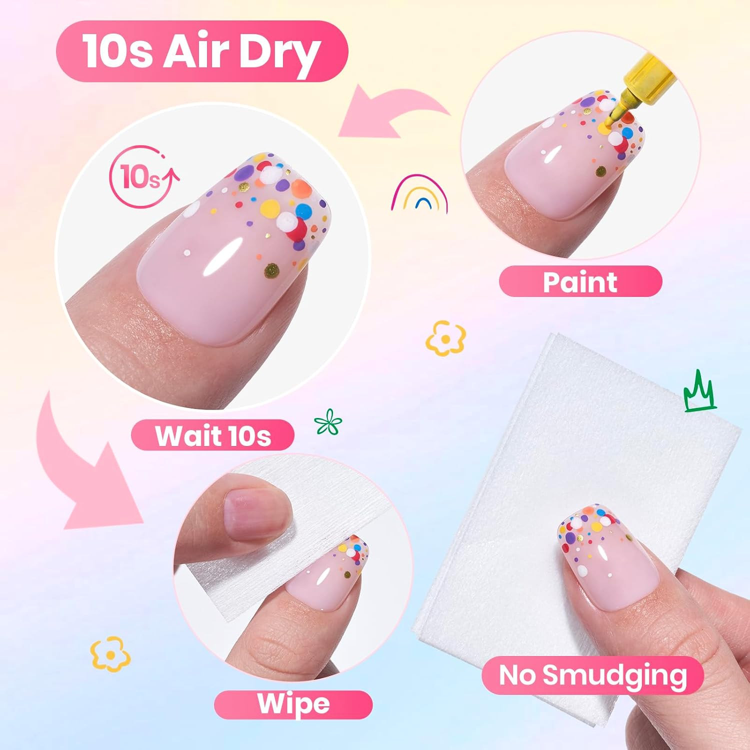 12 Colors Nail Art Pens, 0.5Mm Fine Line Nail Polish Pens for Women | Quick Air