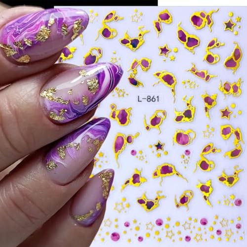 6Pcs Marble Nail Art Stickers 3D Geometric Wave Line Nail Summer Stickers-14
