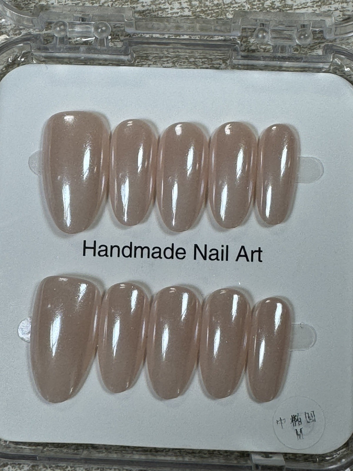 Handmade Press On Nails Nude Beige Glossy Natural Look Size M Nail Set