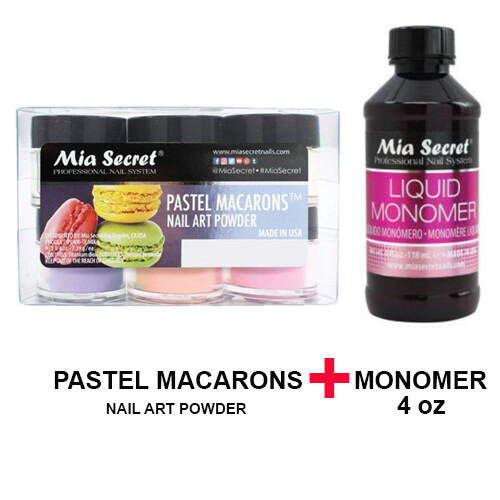 Mia Secret Monomer 4 oz with Pastel Macarons 6 Colors Set Nail Art Powder