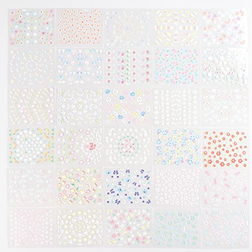 30Sheets Colorful Flower Nail Art Stickers Decals 3D Self Adhesive Nail