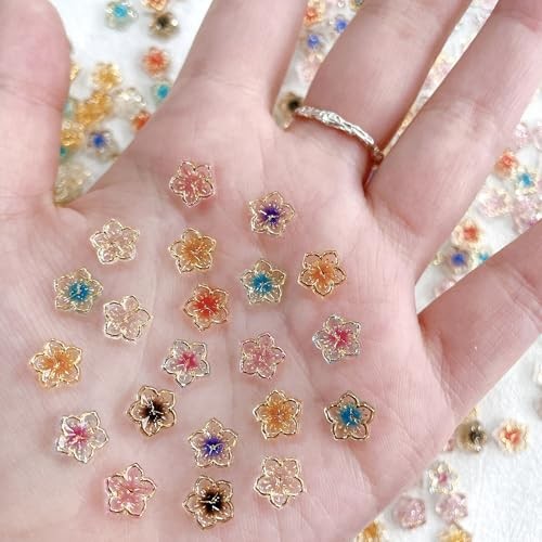 50Pcs Colorful Flower Nail Art Charms Gold Edge Resin Flower summer colorful-16