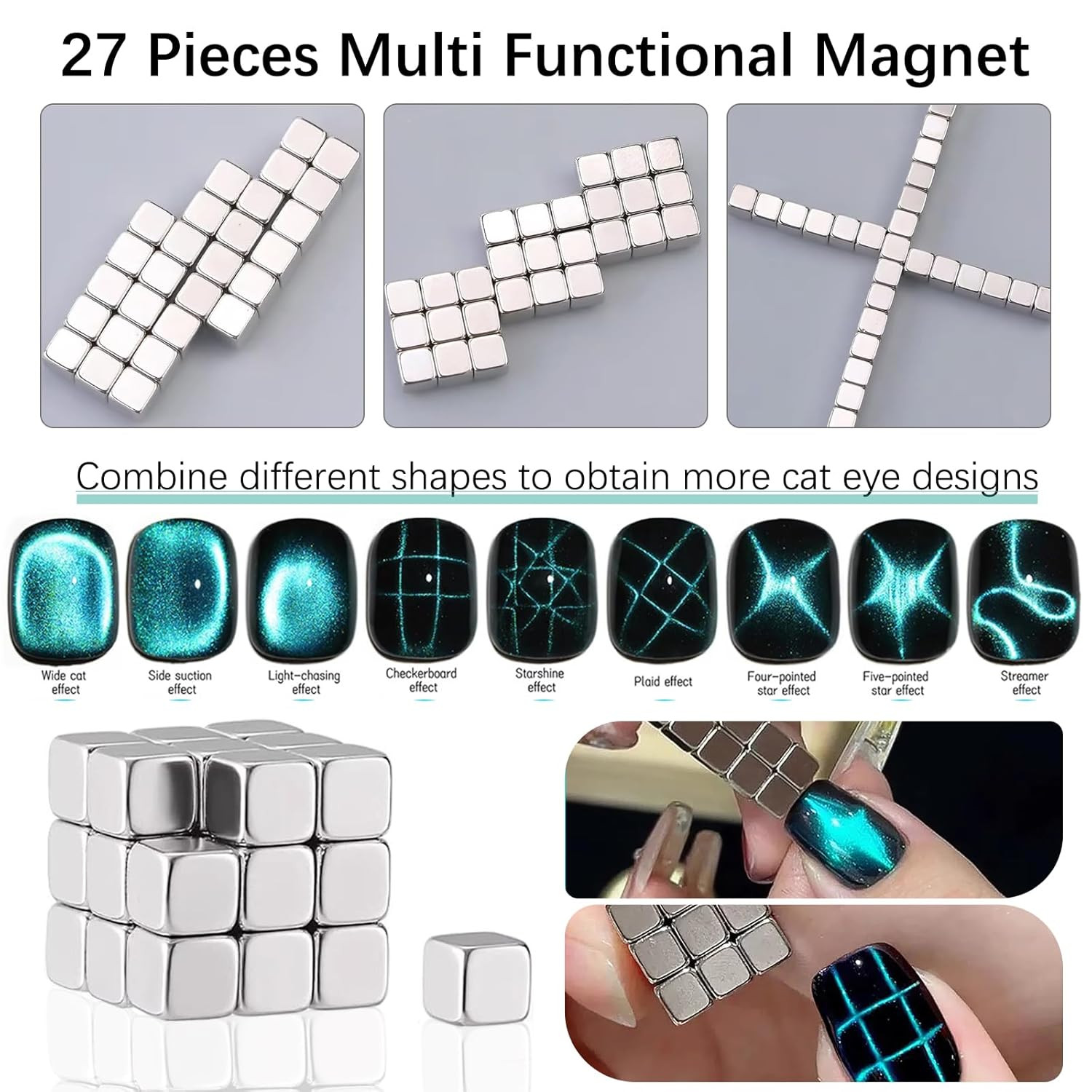 38Pcs Cat Eye Nail Magnet Tool Set, Strong Magnetic Cat Eye Gel Nail Polish Magn