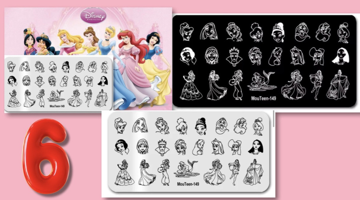 Cartoon Princess Nail Stamping Plate. Stainless Steel W/Plastic Base. $5 Each