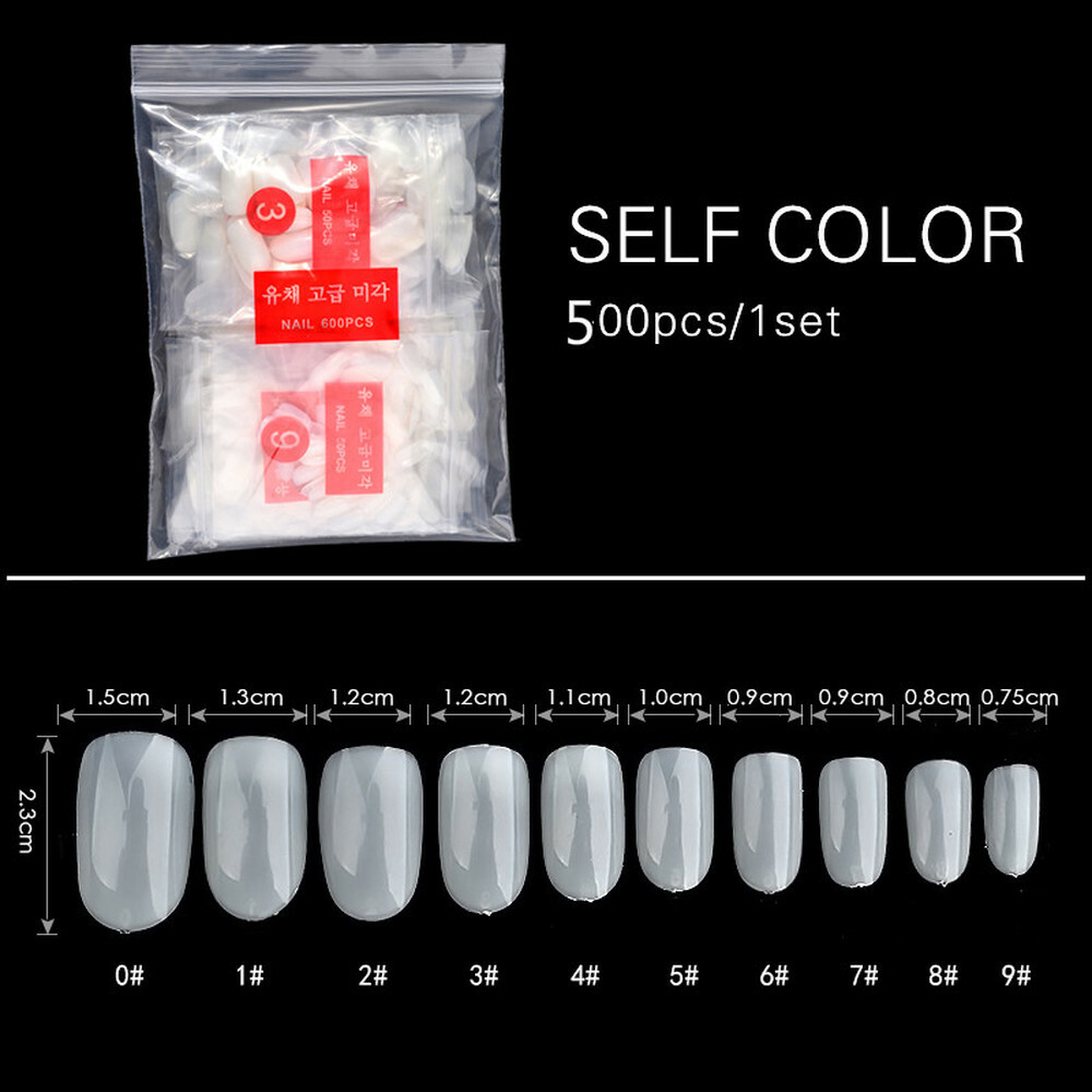 Round head Nail Art Tips Natural False Nails Art Tips Full Cover Manicure 500pcs