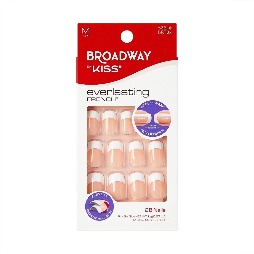 French Tip Press On Nails, Short Squoval, White, Infinite, 28 Count, Broadway