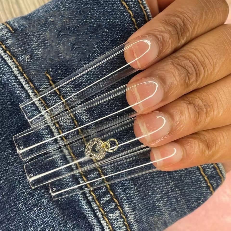 Acrylic Nail Tips 360pcs 12 Sizes Square Full Cover Clear Glossy Extra Long No